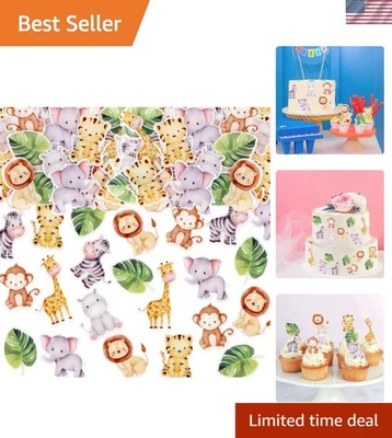 40Pcs Jungle Safari Animal Edible Cupcake Toppers - Perfect for Kids' Parties - Image 1 of 4
