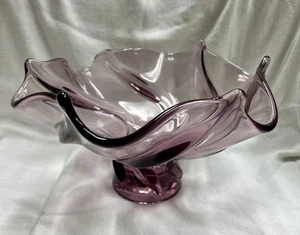 Cuenco vintage estilo Murano de vidrio artístico amatista con borde con volantes - Imagen 1 de 7