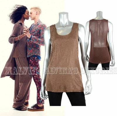 GUCCI TOP RHINESTONE SATIN SILK MESH BACK TANK TOP $960 sz S / SMALL - Image 1 of 4