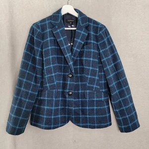 Talbots Jacket Womens 10 Blue Wool Plaid Blazer Academia Preppy Leather Buttons - Picture 1 of 8