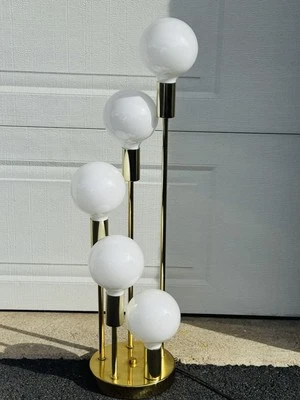 MCM 70's Robert Sonneman Style Waterfall Atomic Brass Table Lamp 37" - Image 1 of 4