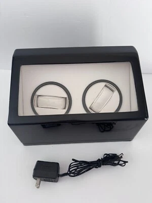 Double Automatic 2 Watch Winder Rotating Display Box Black Case & Cord WORKS - Image 1 of 4