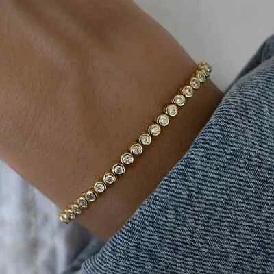 Brazalete de tenis con bisel de oro amarillo de 10 k corte redondo diamante natural de 3,80 quilates Foto 1 de 4