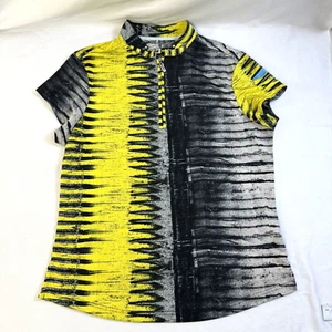 Jamie Sadock Golf Shirt Womens Size L Black/Yellow 1/4 Zip Short Sleeve Top - Picture 1 of 8
