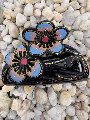 Pinza para el pelo pintada a mano - dos flores azules Foto 1 de 4