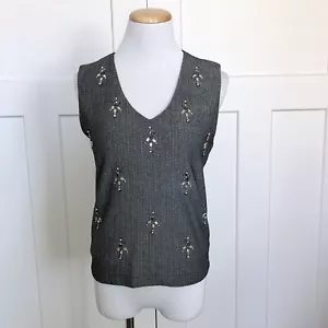 Chelsea 28 Womens Shirt Size Medium Beaded Embellished Sleeveless Herringbone - Picture 1 of 6