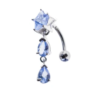 Steel Gem Navel Belly Button Ring Body Piercing w/CZ Dangle-ETR133-BL - Picture 1 of 1