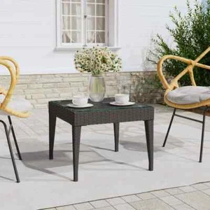 vidaXL Side Table Black 50x50x38 cm Poly Rattan and Tempered Glass - Picture 1 of 5