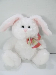 Hallmark Morbido Bianco Coniglietto Coniglio Plaid Fiocco Peluche Peluche Lovey Toy 9" - Foto 1 di 8