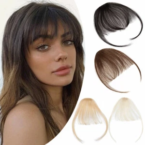 Clip in Real Human hair Extensions Thin Air Bangs Fringes Hairpiece Brown Blonde - Picture 1 of 27