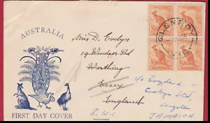 Australia 1938 1/2d Roo Block 4 ALEX KUFNER FDC SUSSEX GB Strike Slogan Reverse - Picture 1 of 4