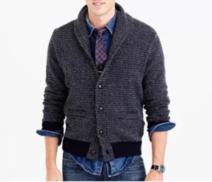 J. CREW Mens Sz XL Lambswool Shawl Collar Knit Cardigan Birdseye Grandpa Sweater - Picture 1 of 1