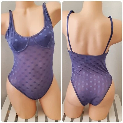 Body Lencería Victorias Secret ROSA Refuerzo a Presión Lunares Talla M Azul Terciopelo Foto 1 de 3