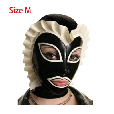 Latex Hood with Lace Forehead Maid Rubber Mask Back Zipper Cosplay Party Wear - Image 1 of 4