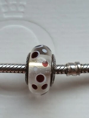 Original  Pandora Element, Charm Murano, retired, weiß, braune Tupfen  - Bild 1 von 4
