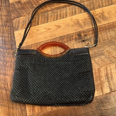 Vintage Whiting and Davis Mesh Handbag Made in the USA Medium Amber Handles - Image 1 of 4