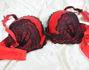 Sexy Bra Padded Red Sequins Lace Ladies Underwear Lingerie Cup D - Picture 1 of 8