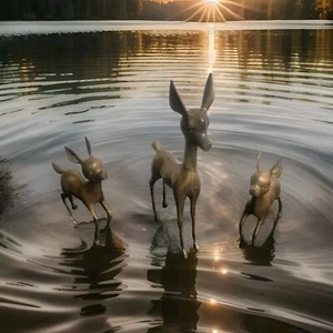 Vintage Large Brass Deer Mid Century Modern Set Of 3 Bambi - Picture 1 of 24