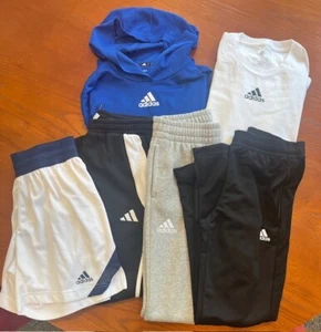 Adidas Bundle! Boy's Pants, Shorts Sizes Med and Shirts Sizes Adult Sm - Picture 1 of 14