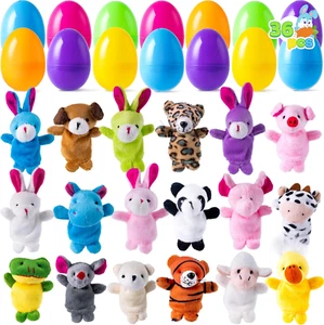JOYIN 36 Pcs Pre-Filled Easter Eggs Filled with Animal Finger Puppets for Kids T - Picture 1 of 12