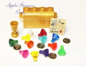 NEW Lego Pirate GOLD TREASURE CHEST w/12 Trans Jewels/Gems Coins Map Tile Goblet - Picture 1 of 3