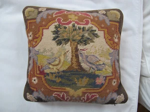 Chelsea Textiles London. 14" Wool Needlepoint Birds Pillow with Feather Insert. - Picture 1 of 4