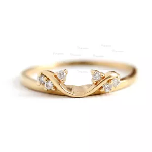 Fede Nuziale Antica Oro 14K 0,07 Ct. Diamante Creato in Laboratorio - Regalo Ringraziamento - Foto 1 di 1