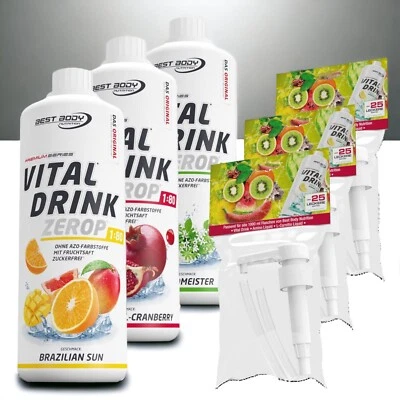 Best Body Nutrition 3 x 1 Ltr Low Carb Vital Drink + 3 Dosierpumpen 14,90€/Ltr - Bild 1 von 4