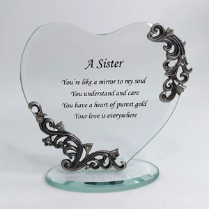 Gift for Sister Glass Heart Keepsake Graduation Wedding Birthday Gift Plaque - Picture 1 of 7