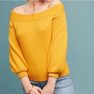 Moth Anthropologie Pullover Gr. Small S schulterfrei gelb gerippt Ballonärmel - Bild 1 von 9