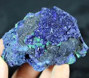 90 g 64 mm roseta azul azurita sobre espécimen de malaquita verde China CM682213 - Imagen 1 de 4