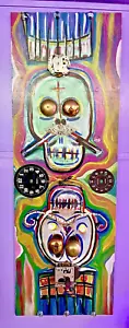 Original Totenkopf Gemälde Acryl Mischtechnik auf Karton moderne Kunst 35x12 Graffiti - Bild 1 von 4