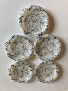 Vintage White Milk Glass Coasters With Black String Spaghetti Swirl Set Of 5 MCM - Picture 1 of 6