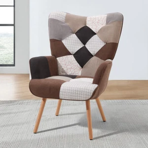 Patchwork Terry Cloth Armchair with Footstool Leisure Sofa Padded Accent Chairs - Picture 1 of 10