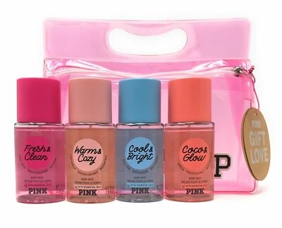 VICTORIA'S SECRET ROSA 4 PIEZAS 2,5 OZ NIEBLA SET DE REGALO VIAJE con estuche de cosméticos BOLSO Foto 1 de 3