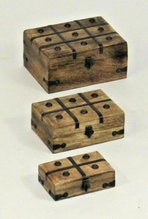 WOODEN PIRATE TREASURE CHEST S/3 ~ PIRATE CHEST ~ NAUTICAL ~ WOODEN BOXES - Image 1 of 1