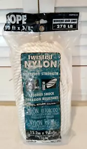 Cuerda de nailon trenzada blanca Lehigh, 3/8 pulgadas x 50 pies, límite de carga de trabajo de 278 lb, NP850 - Imagen 1 de 5