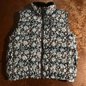 Polo Jeans Co Ralph Lauren Down Puffer Vest Sz Large Floral Print Fleece Lined - Picture 1 of 8