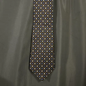 Mens Tie 100% Silk American Living Brown Blue White - Picture 1 of 10
