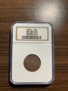 1866-P Two Cent Piece 2C NGC MINT STATE 65 MS 65 Red Brown (RB) RARE HIGH GRADE - Picture 1 of 4