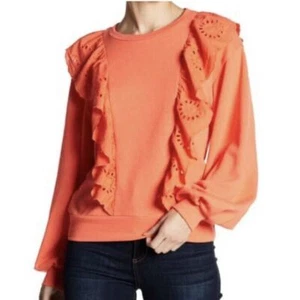 Melrose and Market Top Women's XS Eyelet Ruffle Pullover Blouse Orange - Picture 1 of 8