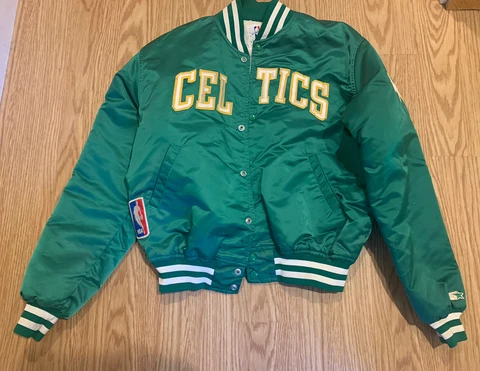 Vintage Starter NBA Boston Celtics Men's Green Satin Bomber Jacket Size XL Cover