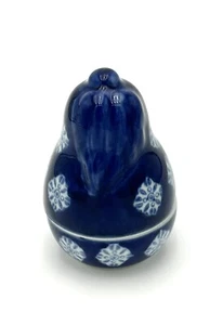 Bombay China Co. - Barattolo portagioie coperto pera blu e bianco bellissimo 4" - Foto 1 di 5