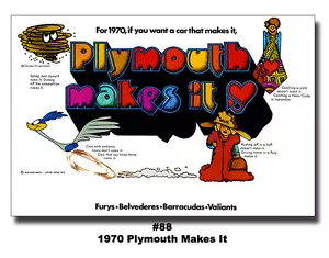 13x19 1970 PLYMOUTH MAKES IT CUDA ROAD RUNNER DUSTER FURY AD POSTER HEMI 440 383 - Foto 1 di 1