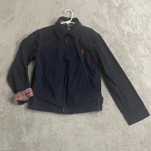 Vintage Polo Ralph Lauren Bayport Poplin Jacket Youth Boy Small 8/10 Navy Plaid - Picture 1 of 17