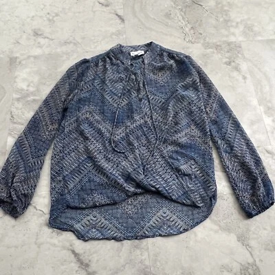 Top de Verano Veronica M Manga Larga Cachemira Talla Xsmall XS Cuello Atado Dobladillo Burbujeante Foto 1 de 4