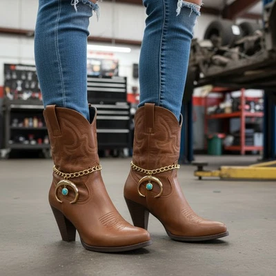 Mujer 2 PIEZAS Pulsera Cadena Bota Metal Dorado Turquesa C Dije Zapato Tobillera Un PAR Foto 1 de 4