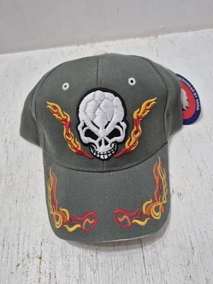VTG Y2K Embroidered Skull Head Skeleton Flames Adjustable Hat Punk Skater Emo - Image 1 of 3