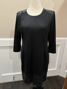 SAMUEL DONG KNIT LEATHER DETAILS DRESS Sz L - Picture 1 of 6