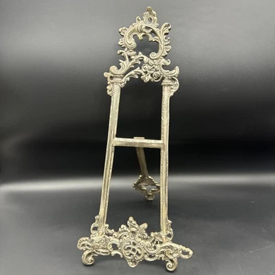 Vintage Rocco Style Silver Metal Ornate Floral Easel Large - Image 1 of 4